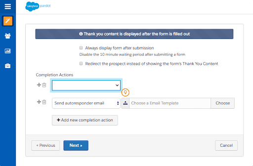 Additions of Actions Window - Pardot